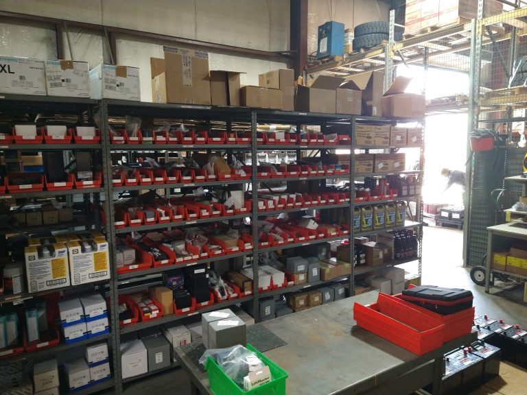 Shelf stocked with various parts
